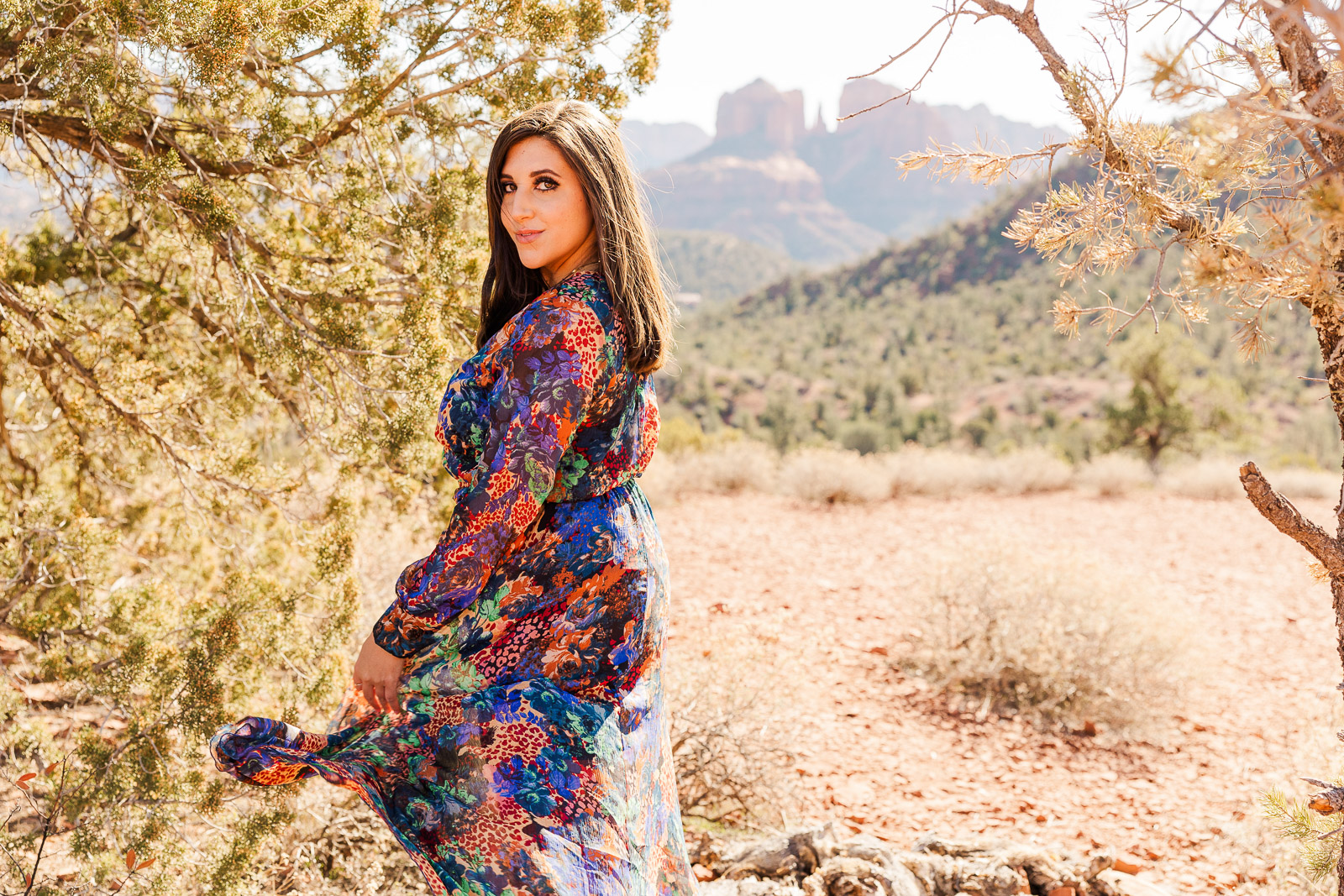 woman swinging dress in Sedona Arizona