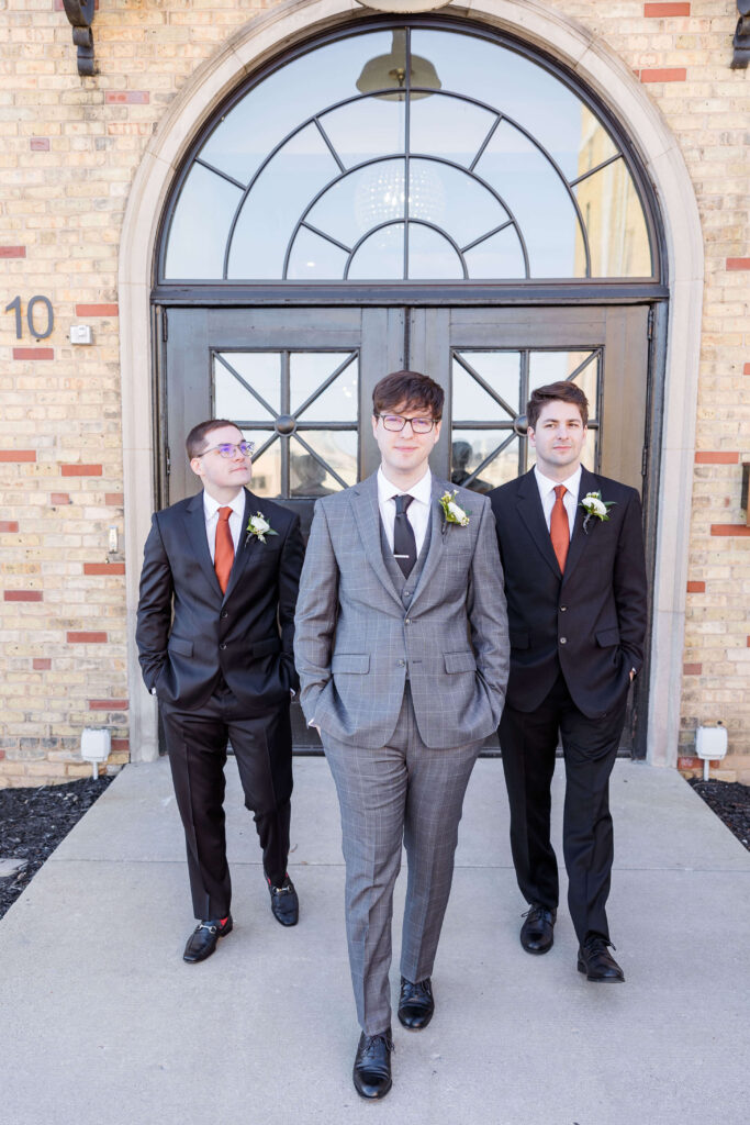 Groomsmen in front of 10 South in Janesville, Wisconsin.