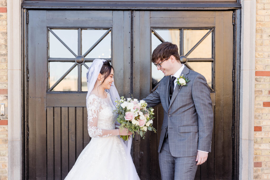 Bride and groom first look in Wisconsin.