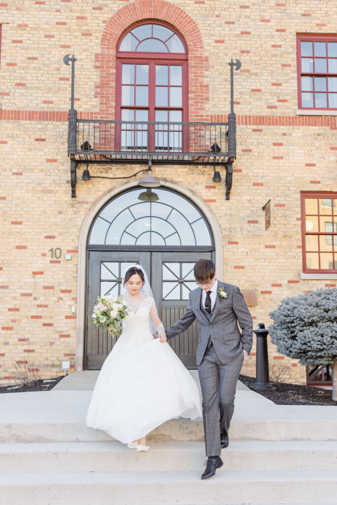 Bride and groom walking