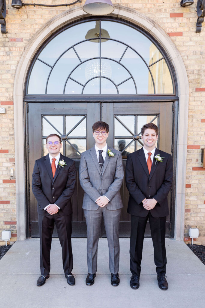 Groom with Groomsmen in front of 10 South in Janesville, Wisconsin.