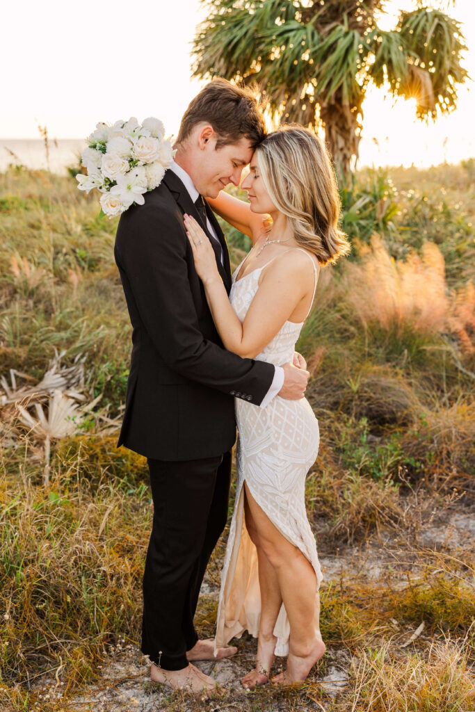 Destination wedding sunset portraits bride and groom. 