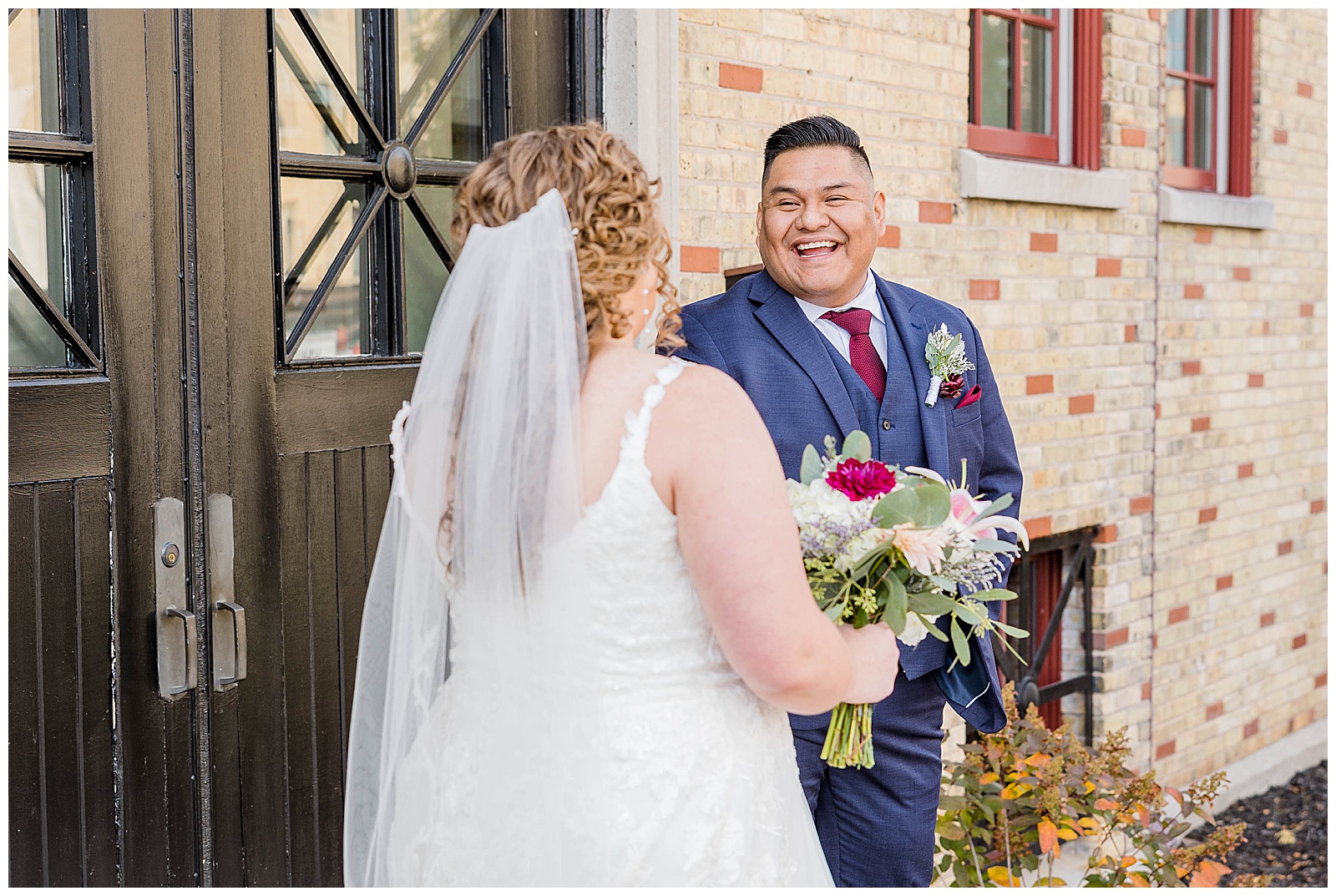 bride and groom first look