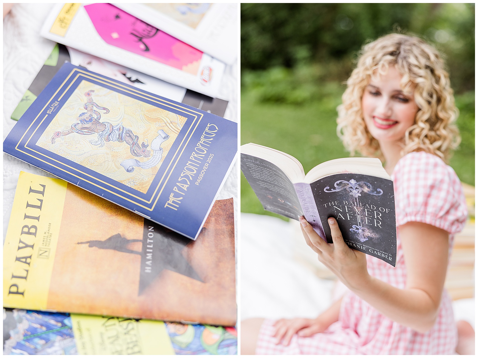 Senior Photoshoot in Delafield, Wisconsin of a blond girl reading, playing the piano, or painting
