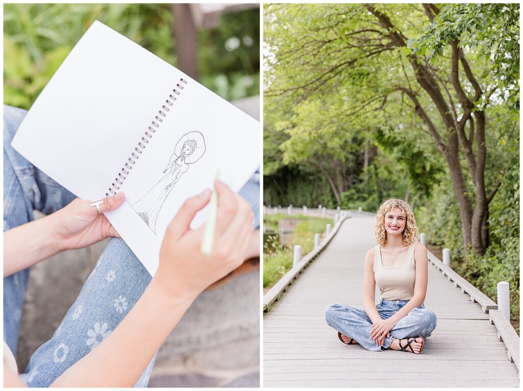 Senior Photoshoot in Delafield, Wisconsin of a blond girl reading, playing the piano, or painting