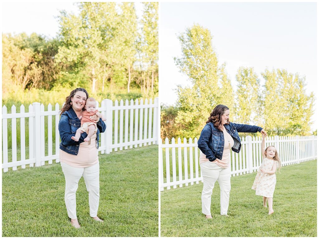 Wisconsin Family Photoshoot in a backyard with 2 children