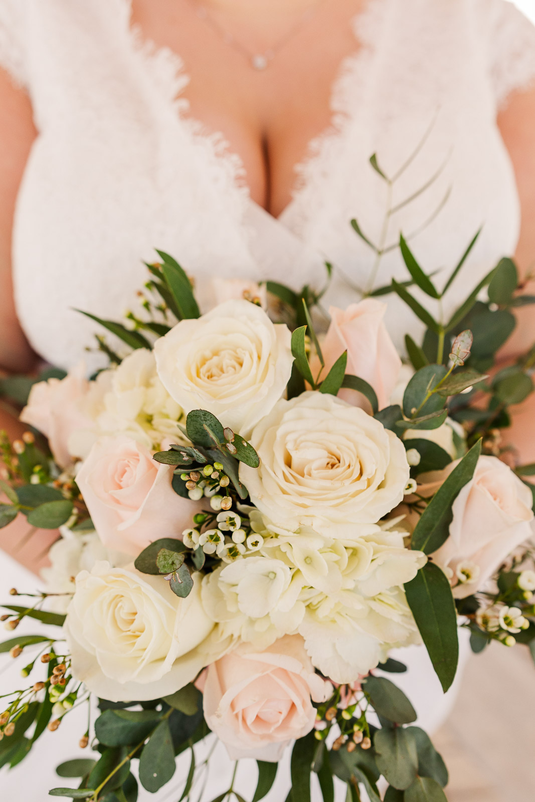 Brides bouquet pink and white roses