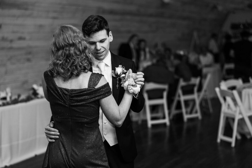 Mother Son dance during wedding reception at the Bowery in Lake country, Wisconsin.