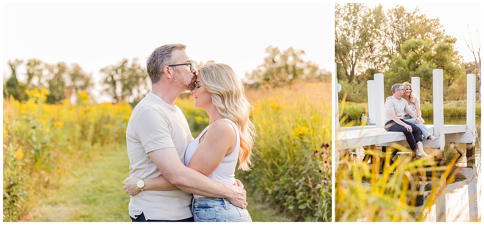 Couple embracing at golden hour. 