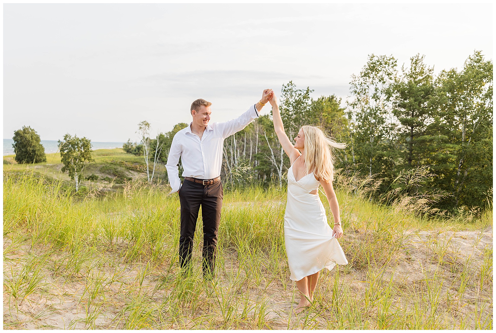 Kohler-Andre State Park Engagement, smiling couple, wisconsin engagement